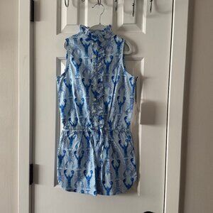 New Classic Prep Kids Girls Blue Dixie Romper Gingham Lobster Print Size 7